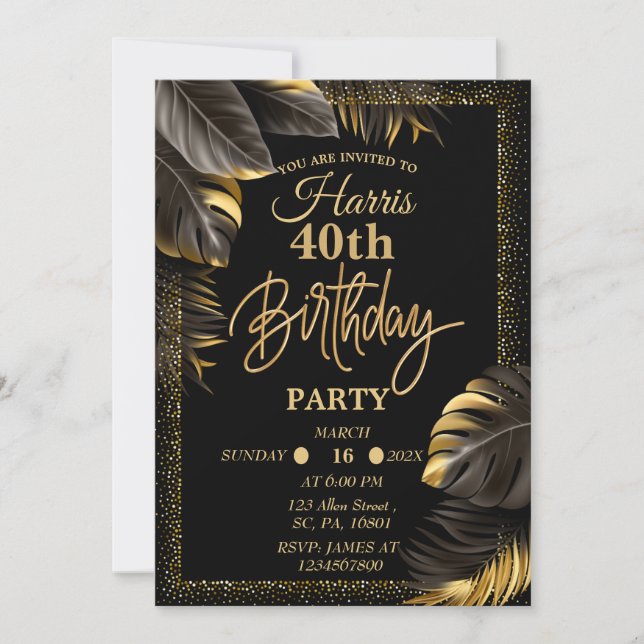 Black gold Luxury Birthday Party Invitation  (Front)