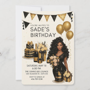 Black & Gold Luxury Birthday Party Invitation