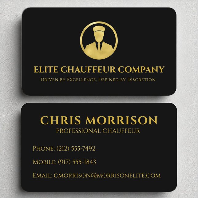 Black Gold Luxury Chauffeur Elegant Editable Logo Business Card (Creator Uploaded)