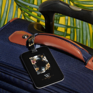 black gold luxury floral marble swirl  luggage tag