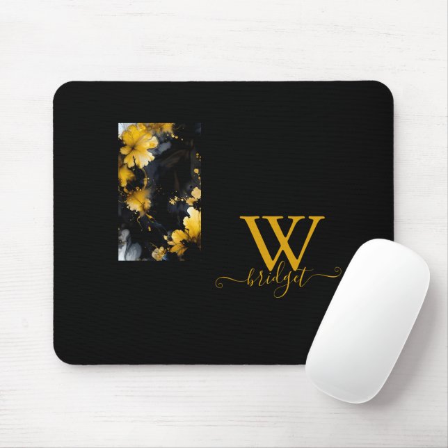 black & gold luxury floral marble swirl  mouse mat (With Mouse)