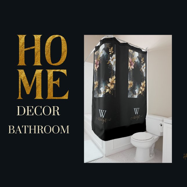 black & gold luxury floral marble swirl shower curtain (Creator Uploaded)
