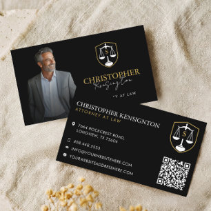 Black Gold Luxury Lawyer Photo Law Firm Monogram Business Card