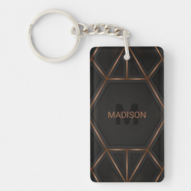 Black Gold Luxury Modern Minimal Abstract Key Ring (Front)