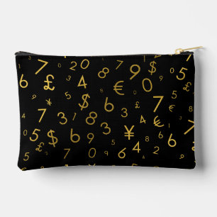 Black Gold Luxury Numbers Currency Symbols Pattern Accessory Pouch