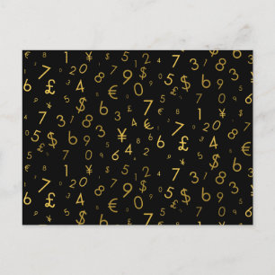 Black Gold Luxury Numbers Currency Symbols Pattern Holiday Postcard