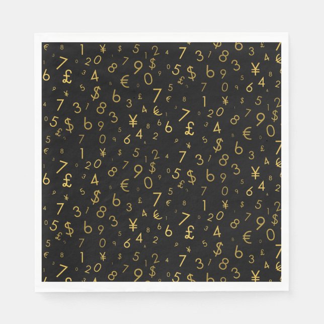 Black Gold Luxury Numbers Currency Symbols Pattern Napkin (Front)