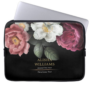 Black Gold Luxury Personalised Floral Laptop Sleeve