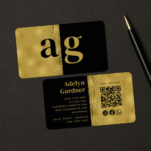 Black Gold Luxury QR Code Monogram Social Media Business Card