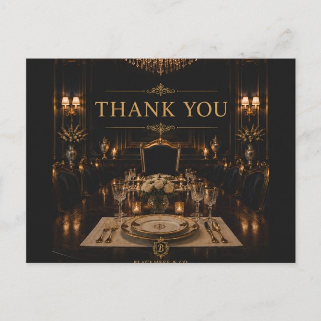 Black Gold Luxury Thank You Postcard | Opulent (Front)