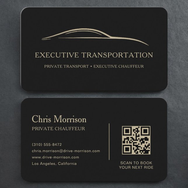 Black Gold Luxury Transport QR Code Business Card (Creator Uploaded)