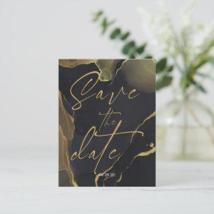 black & Gold M Save the Date Announcement Postcard