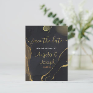 black & Gold M Save the Date Announcement Postcard