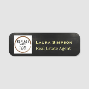 Black Gold Magnetic Back Company Logo Name Tag