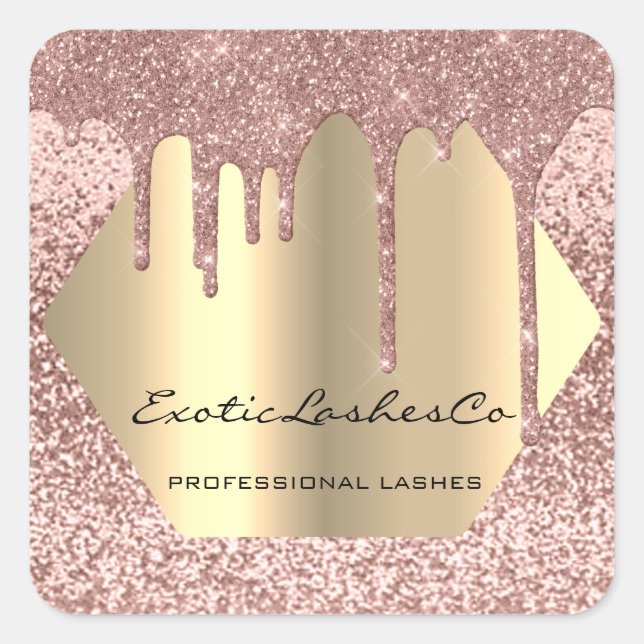 Black Gold Makeup Glitter Lashes Cleaner Drips Square Sticker (Front)