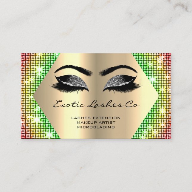 Black Gold Makeup Glitter Lashes Rainbow QR  Business Card (Front)