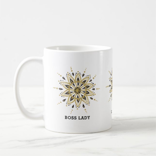 Black & Gold Mandala Coffee Mug (Left)