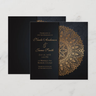 Black & Gold Mandala Elegant Wedding Marriage Invitation
