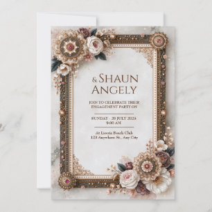 Black Gold Mandala Floral Frame Wedding Invitation