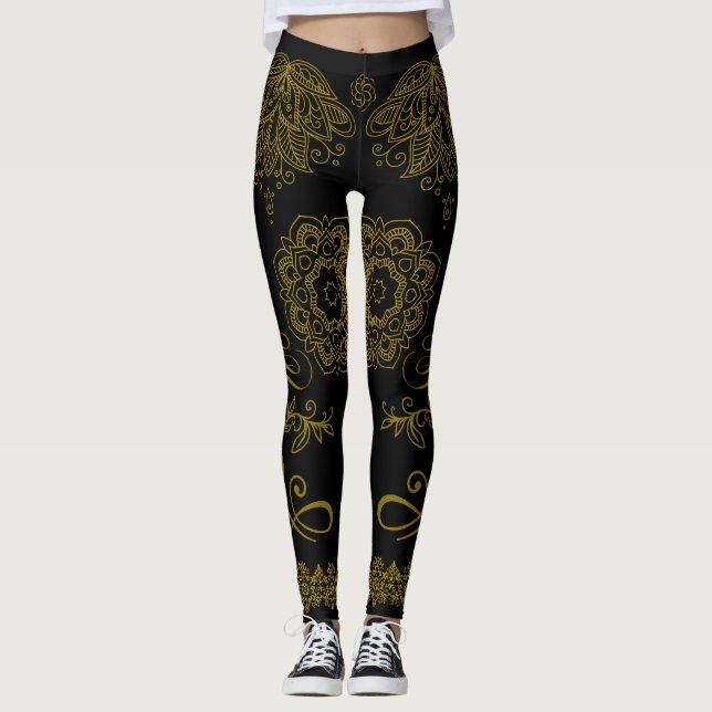 Black/Gold Mandala Leggings (Front)
