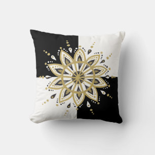 Black & Gold Mandala Modern Geometric Background Cushion