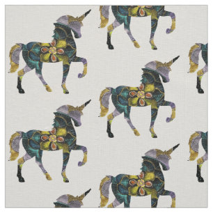 Black &  Gold Mandala Unicorn  Art Fabric