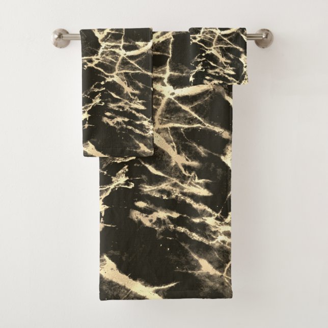 Black & Gold Marble 3 Bath Towel Set (Insitu)