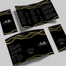 Black & Gold Marble Agate Beauty Salon Brochure