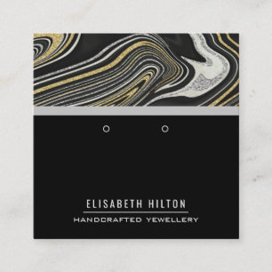Black gold marble agate Earring display Square Business Card