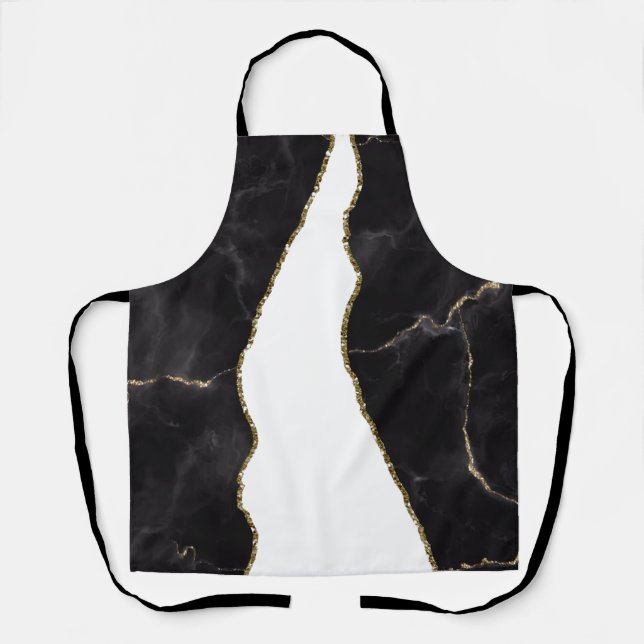 Black Gold Marble Agate Glam  Apron (Front)