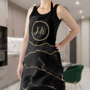 Black Gold Marble Agate Glam  Apron
