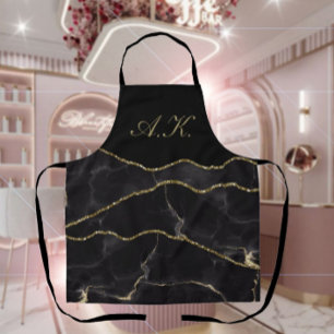 Black Gold Marble Agate Glam  Apron
