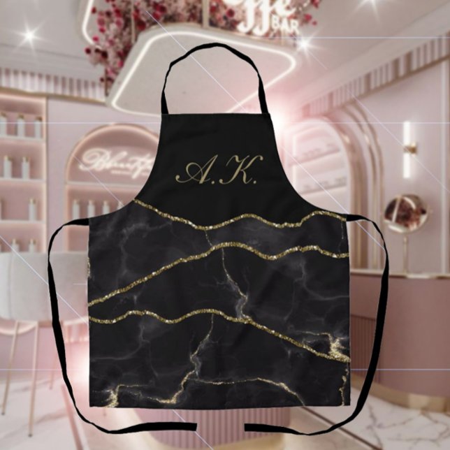 Black Gold Marble Agate Glam  Apron (Creator Uploaded)