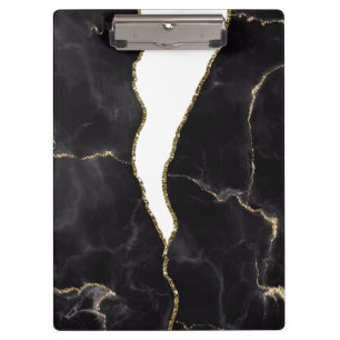 Black Gold Marble Agate Glam Clipboard