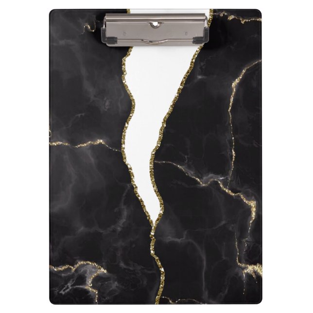 Black Gold Marble Agate Glam  Clipboard (Front)