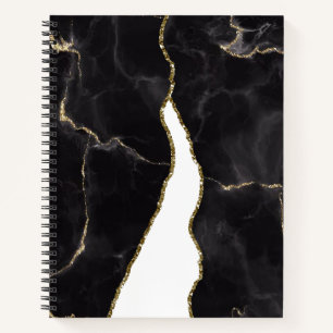 Black Gold Marble Agate Glam Notebook
