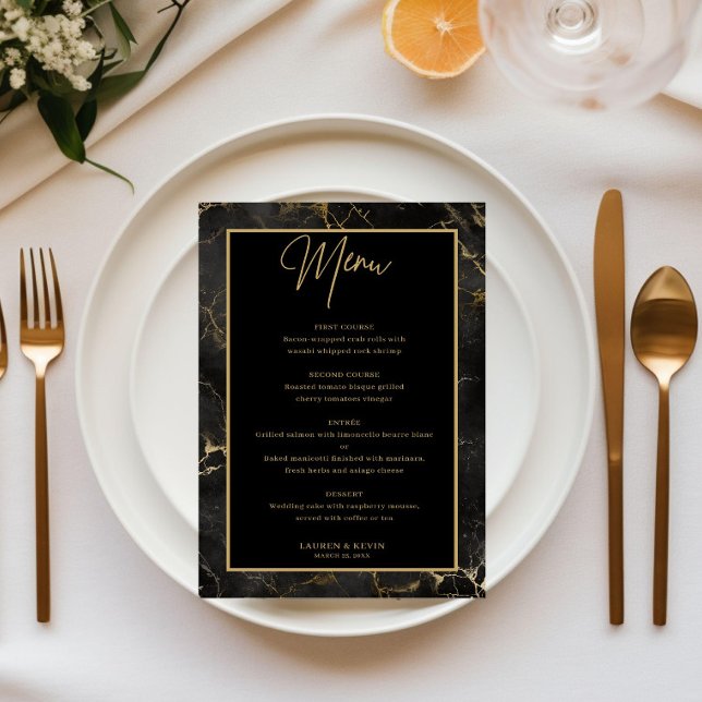 Black gold marble agate menu card (Creator Uploaded)