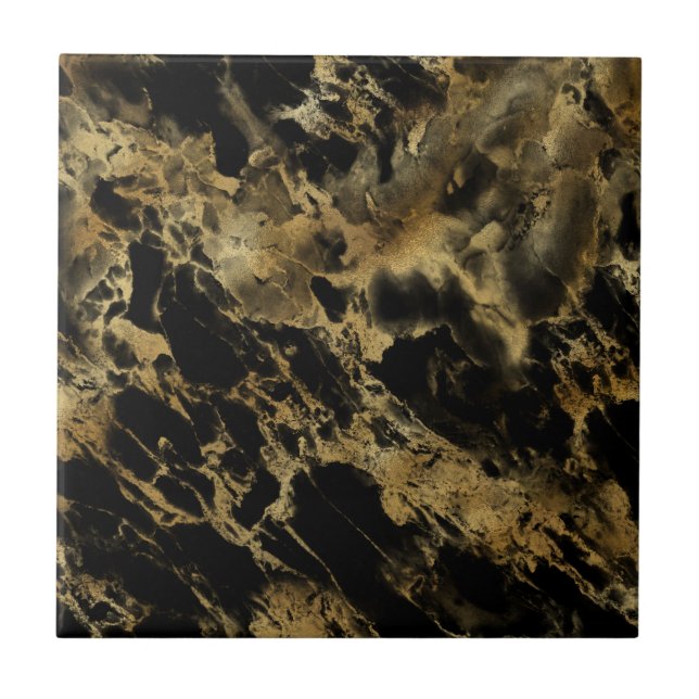 Black Gold Marble Agate Trendy Chic  Tile (Front)