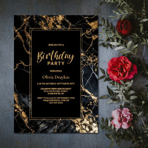 Black Gold Marble Any Age Birthday Party Invitation
