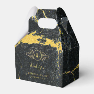 Black Gold Marble Art Deco Wedding Favour Box