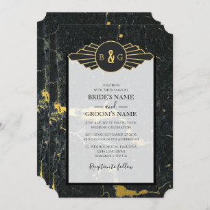 Black Gold Marble Art Deco Wedding Invitation