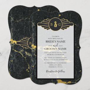 Black Gold Marble Art Deco Wedding Invitation