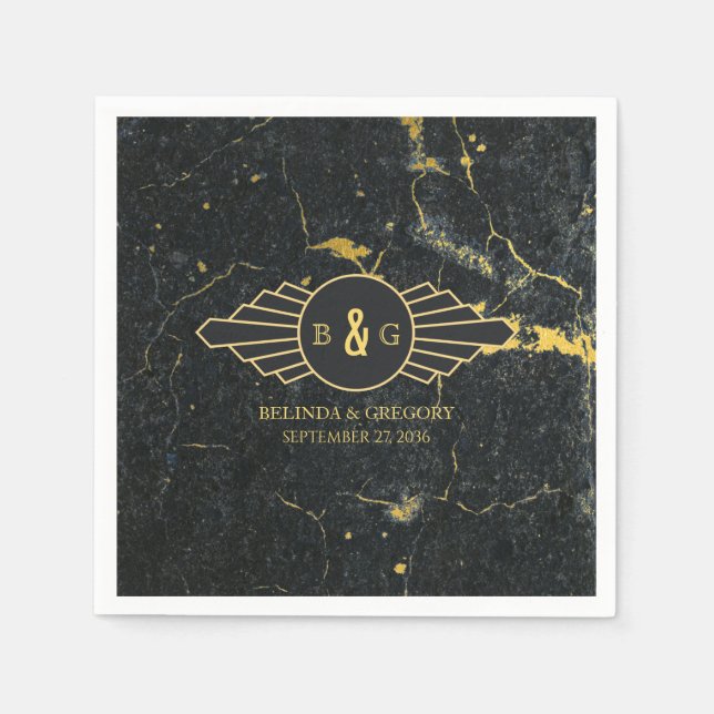 Black Gold Marble Art Deco Wedding Napkin (Front)