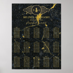 Black Gold Marble Art Deco Wedding Seating Chart