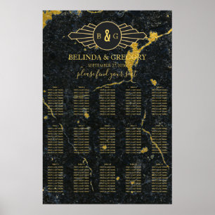 Black Gold Marble Art Deco Wedding Seating Chart