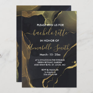 black & Gold Marble bachelor invitation
