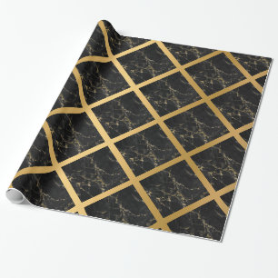 BLACK GOLD MARBLE BIRTHDAY WEDDING WRAP WRAPPING PAPER