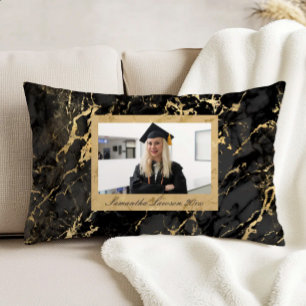 Black Gold Marble Custom Graduation Photo Decorative Cushion