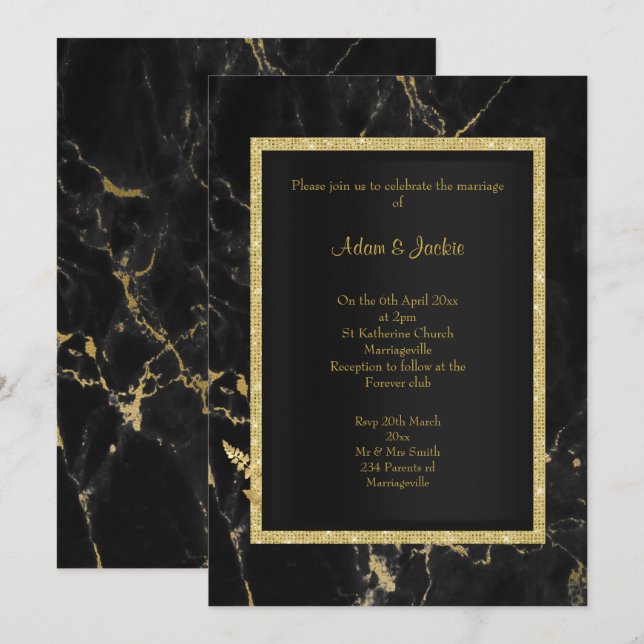 Black Gold Marble ELEGANT WEDDING Invitation (Front/Back)