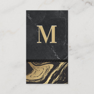 Black Gold Marble Engraved Monogram Business Card